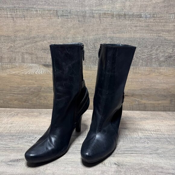 Cole Haan Black Leather/Suede Calf Length Heeled Boots Women's Size 7.5 - Picture 1 of 7